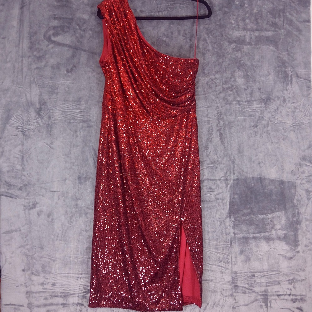 Dress The Population Palmer Dress Womens XXL Red Sequin One‎ Shoulder Glam NWT